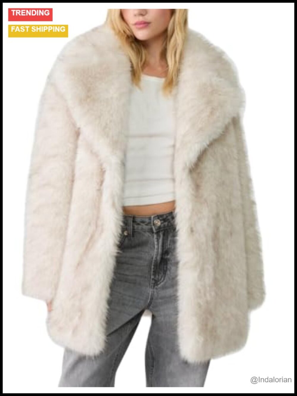 Womens Shaggy Faux Fur Midi Coat Fluffy Warm Winter Jacket